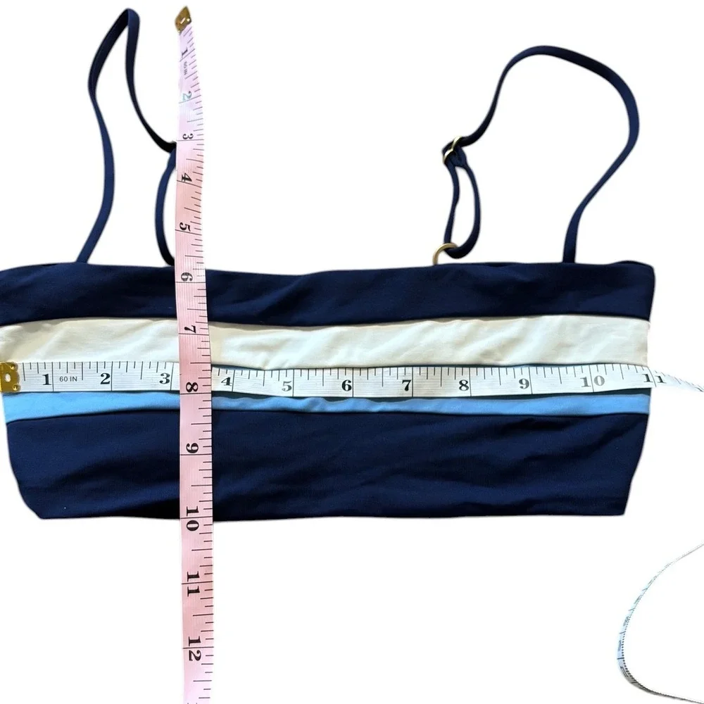 L*Space Swim Rebel Stripe Bikini Top Navy White Blue Bandeau‎ XSmall NWT